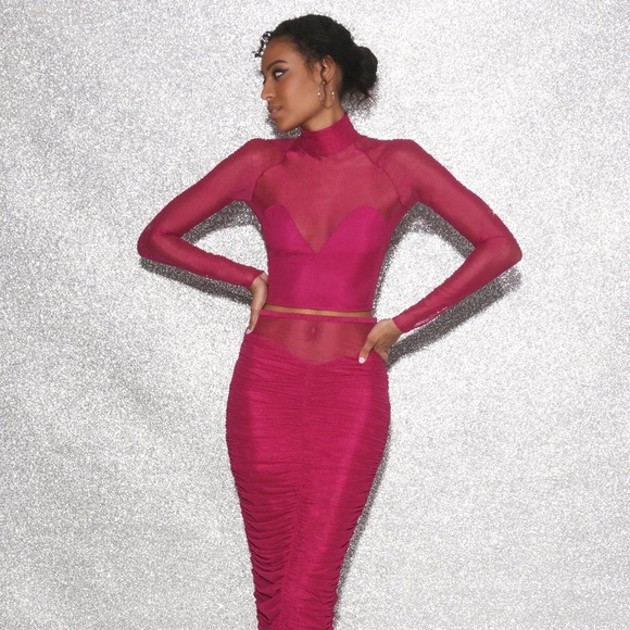 NWOT Fleur du Mal Fuchsia Sheer Crop Top - Picture 3 of 14